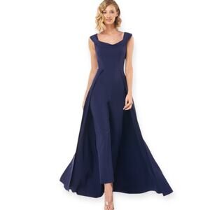 Kay Unger New York Alara Long Walk Thru Lady's Jumpsuit Navy Blue Size 2 NWT